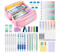 OPPZZIT 63 PCS Aesthetic Stationery Supplies with Pink Pencil Case, 12 Pastel Highlighters, 5 Gel Pens & 4 Erasable Pens, 6 Mechanical Pencils, Cute Stationery Set for Students School Supplies