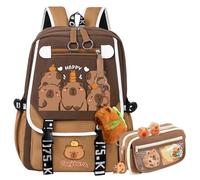 opqjjgjs Capybara Backpack Set for School Cute Animal Bookbag with Pencil Case, Stickers, Keychain Plush Gift for Girls Boys, Capybara E, Standard, Casual
