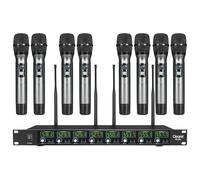 OPQRST 8 Channel Wireless Microphone System 8 Handheld Whole Metal Mic UHF 300ft Range Fixed Frequency Dynamic Karaoke DJ School Church Speaking Conference Wedding Party