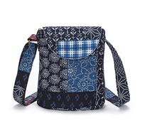 OPQRSTU Women's Retro Small Size Canvas Shoulder Bag Hippie Boho Crossbody Handbag, Blue Square, S