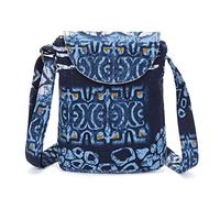 OPQRSTU Women's Retro Small Size Canvas Shoulder Bag Hippie Boho Crossbody Handbag, Blue White, Small