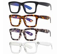 Oprah Reading Glasses for Men and Women, Blue Light Block Square Reading Glasses, Metal Spring + 4.5 cm, Pack of 4, Black, Transparent, Grey Turtle Shell, Yellow Turtle Shell, 1.75