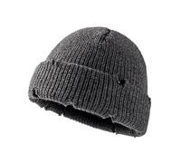 Opreng Unisex Warm Knit Skull Cap Hip-hop Slouchy Ripped Knitted Hat, Dark Grey, One size