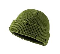 Opreng Unisex Warm Knit Skull Cap Hip-hop Slouchy Ripped Knitted Hat, Green, One size