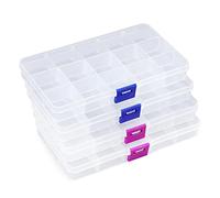 Opret 4 Pcs Bead Storage Box, 15 Grids Plastic Jewellery Organisers Small Clear Containers with Adjustable Dividers Compartment Craft Case, Size 17x9.5x2cm