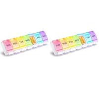 Opret Pill Organiser 7 Day, Weekly Pill Box 1 Times a Day, Push Button Pop Open Design Travel Tablet Organiser with 7 Large Compartments, BPA Free for Vitamins Supplements Medication (Pack of 2)