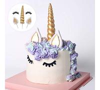 Opret Unicorn Cake Topper, Handmade Gold Unicorn Cake Decoration Reusable Unicorn Horn, Ears and Eyelashes for Birthday Cake