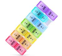 Opret Weekly Pill Organiser, Small Pill Box 7 Day 2 Times a Day for AM PM, Portable Travel Tablet Organiser with 14 Removable Compartments, for Vitamins Supplements Medication (Multicolor)