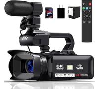 OPRKQEE 6K Camcorder Video Camera 64MP IR Night Vision Vlogging Camera for YouTube 18X Digital Zoom 4.0 Inch Touchscreen Video Camera with WiFi, Microphone, Remote Control, 64GB SD Card, Stabiliser
