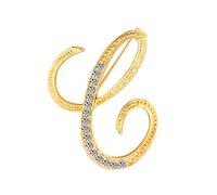 Opromo 26 Letters Silver Plated Metal Clear Crystal Lapel Pin Brooches Collar-Gold Letter C-1pcs