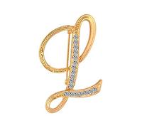 Opromo 26 Letters Silver Plated Metal Clear Crystal Lapel Pin Brooches Collar-Gold Letter L-1pcs