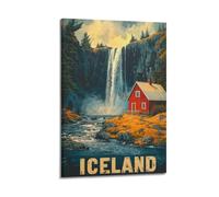 OPRTUFB Iceland Waterfall Cabin Poster Poster Decorative Painting Canvas Wall Posters And Art Picture Print Modern Family Bedroom Decor Posters 08x12inch(20x30cm)