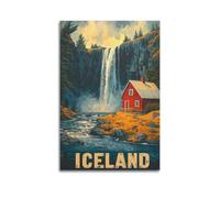 OPRTUFB Iceland Waterfall Cabin Poster Poster Decorative Painting Canvas Wall Posters And Art Picture Print Modern Family Bedroom Decor Posters 12x18inch(30x45cm)