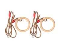 OPSDKVKS 2Pcs Wooden Gymnastics Rings with Adjustable Rope, Solid Wood Hanging Rings for Kids and Adults, Indoor Outdoor Fitness Climbing Swing Set for Playground and Home Gym