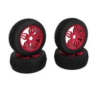OPSDKVKS 4PCS Remote Control Car Tires, Universal RC Car Tires for 1/8 Scale, Rubber Tires with Uneven Texture for Stable Grip and Strong Cushioning, Durable Plastic Hub for Smooth Running (Red)