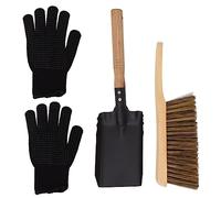 OPSDKVKS Fireplace Ash Shovel Brush Set, Fireplace Cleaning Tools with Black Silicone Gloves, Coal Hearth Clean Kit for Home, Durable Carbon Steel Shovel and PP Brush for Fireplace,