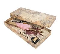 OPSDKVKS Pen Set with Gold Head, Vintage Dip Pen for Calligraphy Writing, Retro Writing Tool with 5 Replacement Refills, Stamp and Wax Seal Kit, Elegant Gift for Writers and (Light Pink)