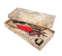 OPSDKVKS Pen Set with Gold Head, Vintage Dip Pen for Calligraphy Writing, Retro Writing Tool with 5 Replacement Refills, Stamp and Wax Seal Kit, Elegant Gift for Writers and (Red)