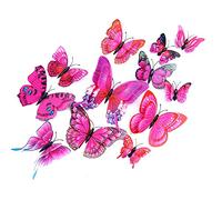OPSEAM Butterfly Wall Decor 24/48 PCS, 3D Butterflies Stickers for Party Decorations with Magnets (Purple&red, 24)