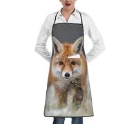OPSREY Cute Fox Print Apron Waterproof Kitchen Cooking Apron With Pocket Chef Apron Bib For Women Men, White, One Size, White, One Size