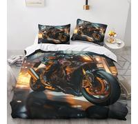 OPSREY Flame Motorbike Comfortable Quilt Cover Set Hidden Zipper Motorcycle Duvet Cover Set with Pillowcases Comforter Cover Soft Microfiber Bedding Set Various Sizes Double（200x200cm）