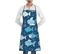 OPSREY Giraffe on the grassland printed Adjustable Kitchen Cooking Apron Bib Apron with Pocket, Cute Blue Fish, One size
