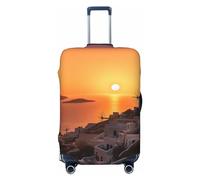 OPSREY Greece Island Sunset Landscape Print Luggage Cover Suitcase Cover Elastic Washable Suitcase Protector For 21-32 Inch, Black, M