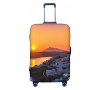 OPSREY Greece Island Sunset Landscape Print Luggage Cover Suitcase Cover Elastic Washable Suitcase Protector For 21-32 Inch, Black, M