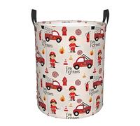 OPSREY Little Boys and Girls in FireFighters printed Round Laundry Basket Organiser with Handles Toy and Clothes Storage Basket