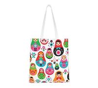 OPSREY Matryoshka Russian Doll Kids Print Canvas Tote Bag Grocery Bag Lightweight Reusable Handbag For Teacher Gym Shopping Beach Or Gifts, Black, One Size
