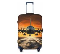 OPSREY Plane Landing On Runways Print Luggage Cover Suitcase Cover Elastic Washable Suitcase Protector For 21-32 Inch, Black, XL
