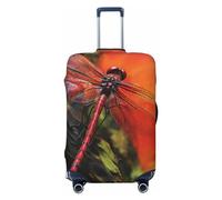 OPSREY Red Dragonfly Print Luggage Cover Suitcase Cover Elastic Washable Suitcase Protector For 21-32 Inch, Black, S