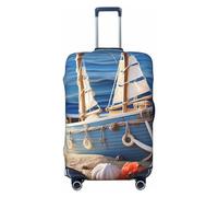 OPSREY Sailboat Seashell Starfish Fishnet Print Luggage Cover Suitcase Cover Elastic Washable Suitcase Protector For 21-32 Inch, Black, M