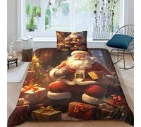 OPSREY Santa Claus Washable Duvet Cover Set Hidden Zipper Christmas Quilt Cover Set with Pillowcases Bedding Set Soft Microfiber Comforter Cover Various Sizes for Kids Adults Single（135x200cm）