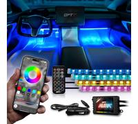 OPT7 Aura Pro Interior Car Lights with App & Remote Control, RGB Color Change, Music Sync Inside Ambient Lighting Kit, Car SUV Van Under Dash Decor, 12V Charger Adapter, 4PC Single Row LED Strip