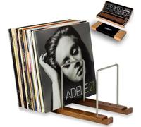 Optage Audio Record Collection Holder | 75 Album Adjustable 2 Section Vinyl LP Storage | Now-Playing Display Stand | Sleek Minimalist Design | Solid Walnut & Stainless Steel | Forward or Side Facing
