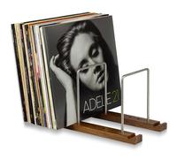 Optage Audio Record Collection Holder | 75 Album Adjustable 2 Section Vinyl LP Storage | Now-Playing Display Stand | Sleek Minimalist Design | Solid Walnut & Stainless Steel | Forward or Side Facing