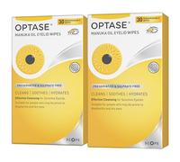 Optase Manuka Oil Eyelid Wipes - Effective Cleansing with Antibacterial Action - Preservative Free - Biodegradable Eye Wipes - Cleans, Soothes, and Hydrates Sensitive Eyelids - 2 x 30 Pack