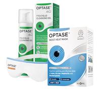 Optase Moist Heat Eye Mask & Tea Tree Oil Eyelid Cleansing Gel for Dry Eyes, Blepharitis, MGD & Styes - Daily Eye Care Duo - Reusable Heated Mask with Hydrobeads & Preservative-Free Cleansing Gel Form