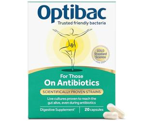 Optibac Probiotics for Those on Antibiotics - Vegan Digestive Probiotic Supplement - Lactobacillus Specifically Researched Alongside Antibiotics - Most Trusted & Recommended Brand - 20 Capsules