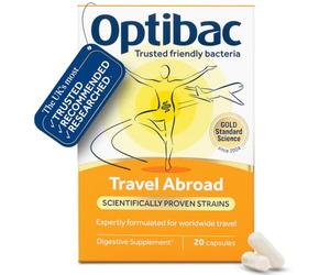 Optibac Travel Abroad - Vegan Digestive Supplement for Travel - 20 Capsules