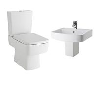 Compact Semi Flush to Wall Toilet Cistern Seat Basin Semi Pedestal Balterley White One Size