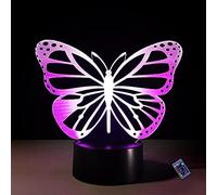 Optical Illusion 3D Butterfly Night Light 16 Colors Changing Remote Control USB Power Touch Switch Decor Lamp LED Table Desk Lamp Brithday Children Kids Christmas Xmas Gift