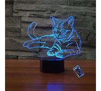 Optical Illusion 3D Cat Night Light 16 Colors Changing USB Power Remote Control Touch Switch Decor Lamp LED Table Desk Lamp Brithday Children Kids Christmas Xmas Gift