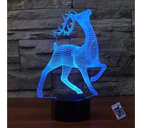 Optical Illusion 3D Deer Night Light 16 Colors Changing USB Power Remote Control Touch Switch Decor Lamp LED Table Desk Lamp Brithday Children Kids Christmas Xmas Gift