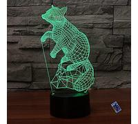 Optical Illusion 3D Fox Night Light 16 Colors Changing Remote Control USB Power Touch Switch Decor Lamp LED Table Desk Lamp Brithday Children Kids Christmas Xmas Gift