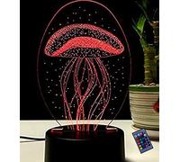Optical Illusion 3D Jellyfish Night Light 16 Colors Changing USB Power Remote Control Touch Switch Decor Lamp LED Table Desk Lamp Brithday Children Kids Christmas Xmas Gift