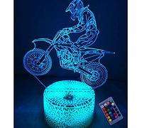 Optical Illusion 3D Motorcycle Night Light 16 Colors Changing USB Power Remote Control Touch Switch Decor Lamp LED Table Desk Lamp Brithday Children Kids Christmas Xmas Gift