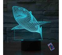 Optical Illusion 3D Shark Night Light 16 Colors Changing USB Power Remote Control Touch Switch Decor Lamp LED Table Desk Lamp Brithday Children Kids Christmas Xmas Gift