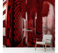 Optical Illusion Abstract Large Mural Self Adhesive Wallpaper 256x350 cm, Tunnel Lines Blocks Wallpaper, 3D Effect Wall Stickers Vinyl for Living Room, Kitchen Wall Art